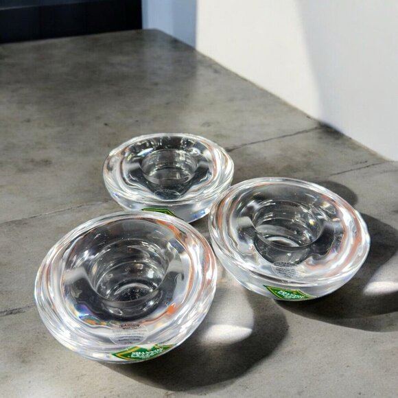 Shannon Crystal Heavy Glass Votive Candle Holder Set 3 Round Ireland Glass VTG - Picture 1 of 16